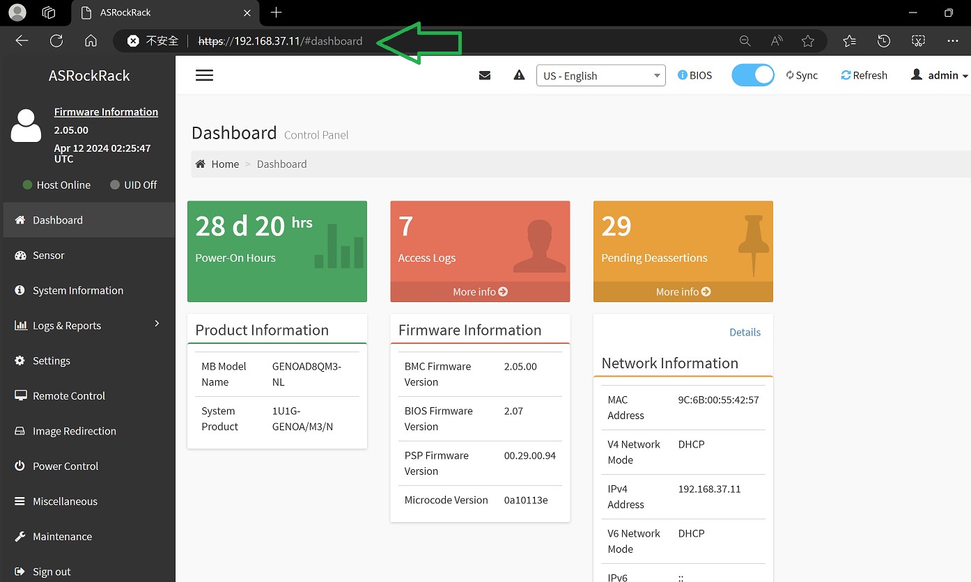 Access your system’s BMC WebUI by visiting https://IP_address with a web browser.